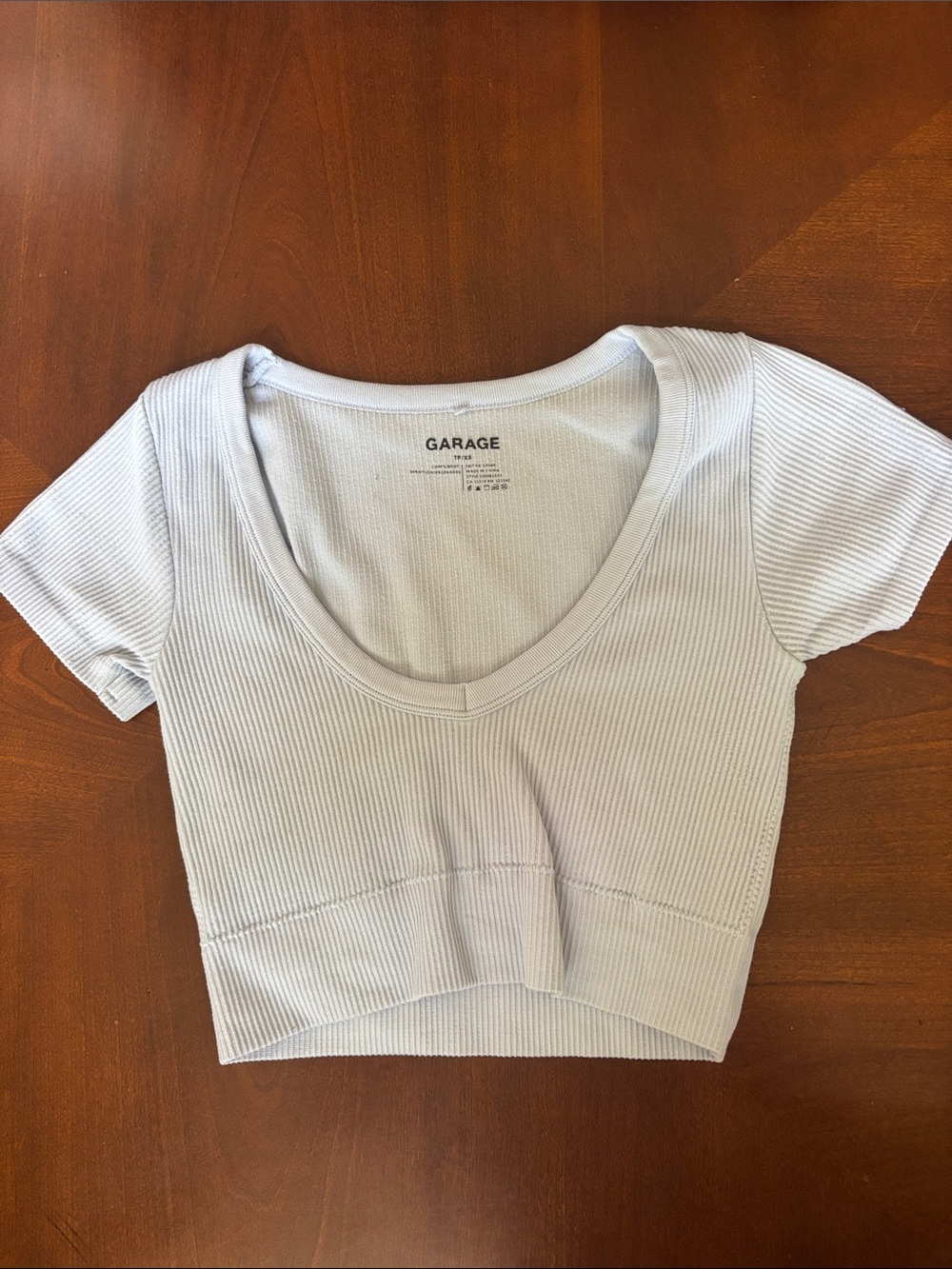 Garage Light Blue Ribbed Scoop Crop Top